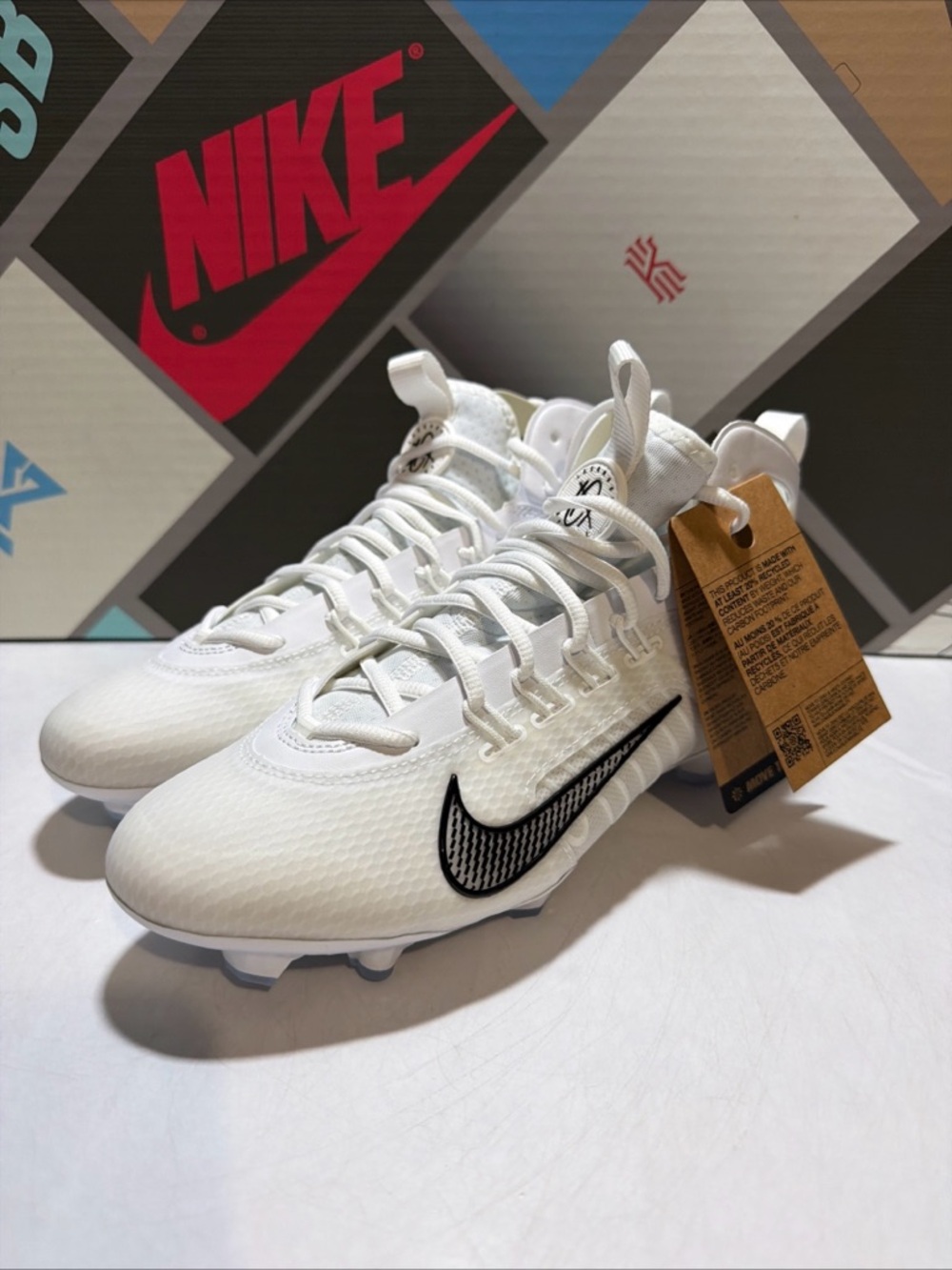 Nike Huarache 9 Elite Mid LAX Lacrosse Cleats White Black - Picture 4 of 7